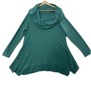 Soft Surroundings Tunic Sweater Womens 2X Teal Lightweight Cowl Stretchy Comfy